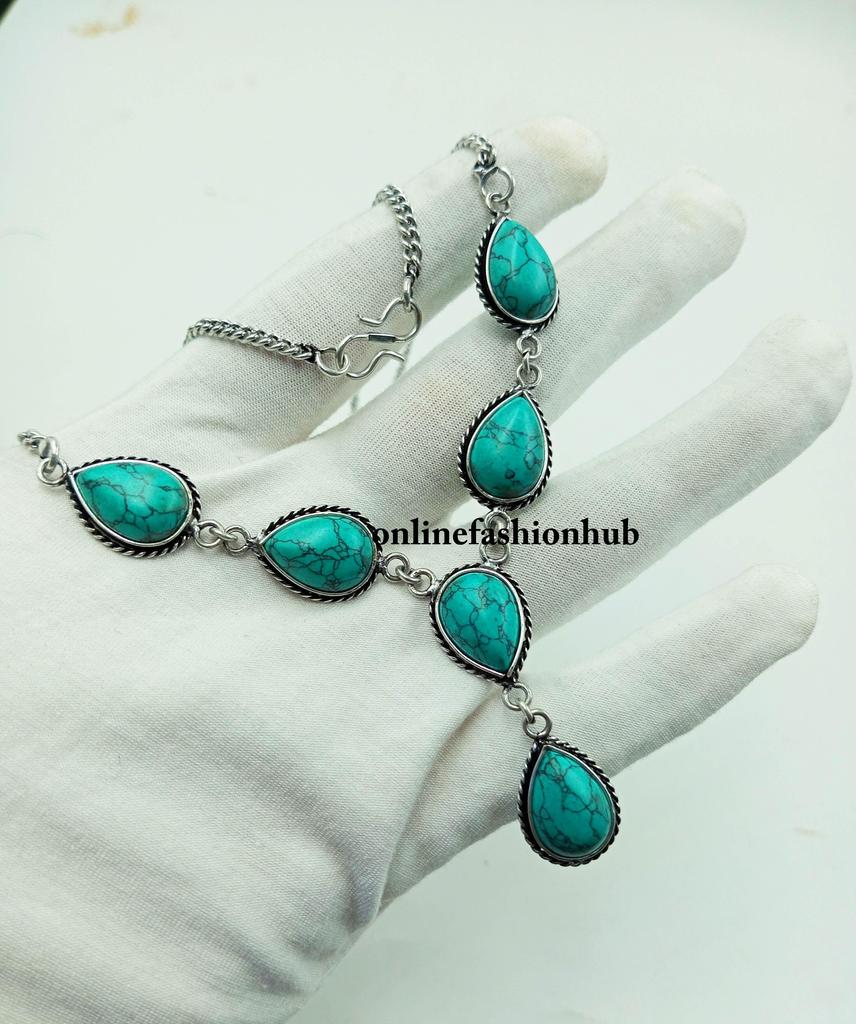 Turkis edelsten 925 Sterling sølvbelagt håndlaget halskjede 16" smykker for kvinner