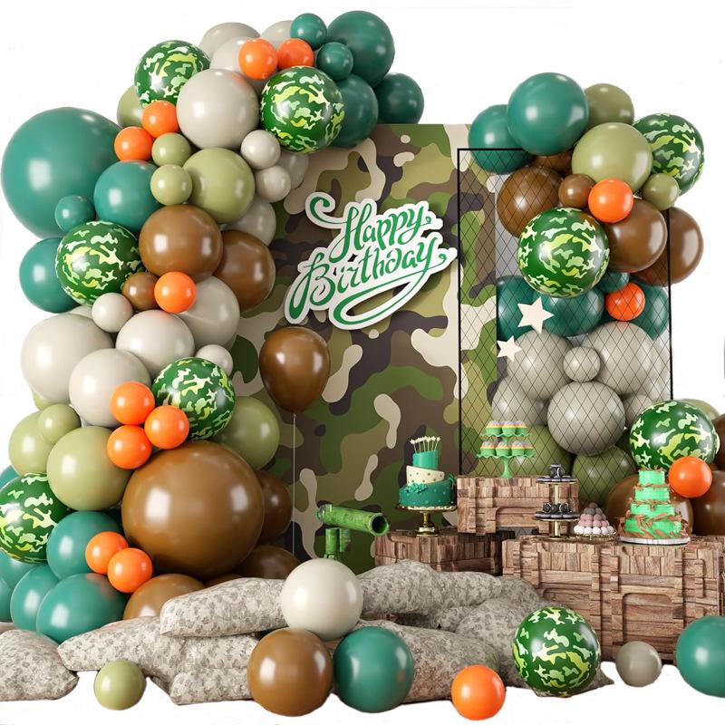 Camouflage Military-Themed Balloon Garland Set for Birthday and Camping Parties