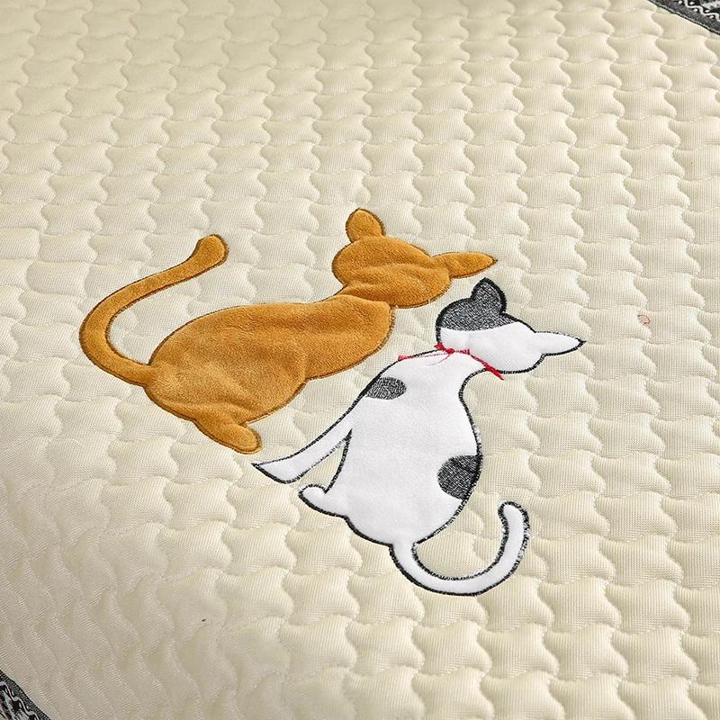 Non-Slip Sofa Cushion Thickened Fabric Four Seasons Universal Cushion Simple Modern Cartoon Cat Skin PrintingRetro Chinese Style