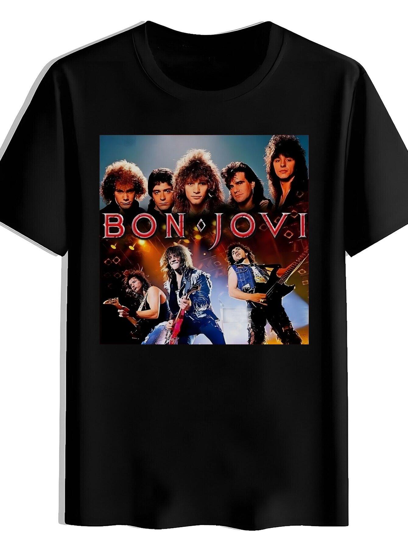 Black Bon Jovi Graphic T-shirt - Casual Crew Neck XXXXL