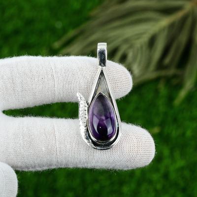 Sterling Silver Pear Star Amethyst Stone Birthday Trendy Bezel Sister Pendant