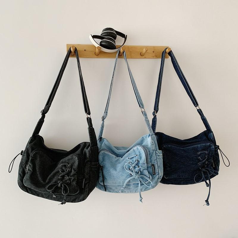 Fashion Solid Color Strap Design Women Casual Denim Crossbody Bag For Streetwear