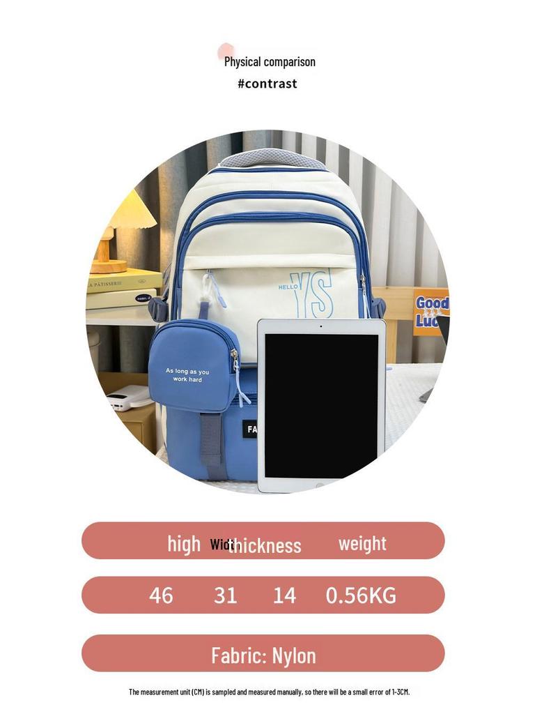 Korean-Style Color Block Backpack - Versatile, Fashionable, Large Capacity for Middle and High School Students