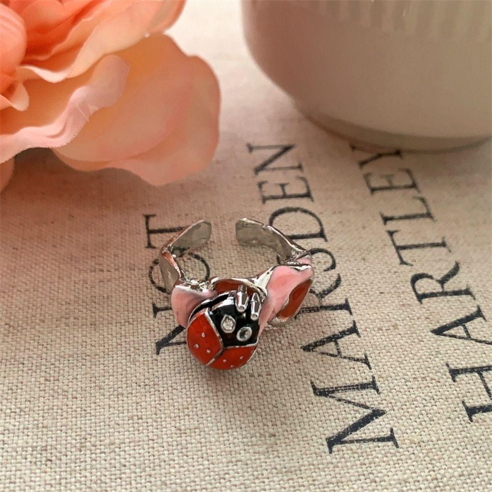 Chinese Style Insect Drip Oil Ring Geometric Enamel Flower Ring Personality Painting Ring  Friend