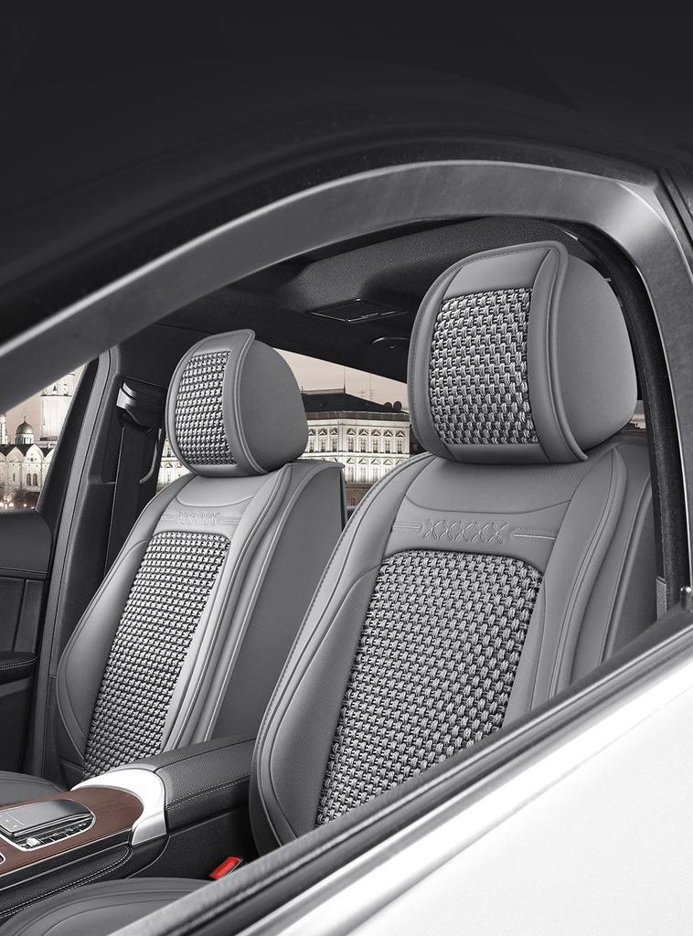 BS38 Ice Silk Leather All-Season Car Seat Cushion - Universal Fit for SUV, Sedan, Pickup, Off-Road Vehicle.
