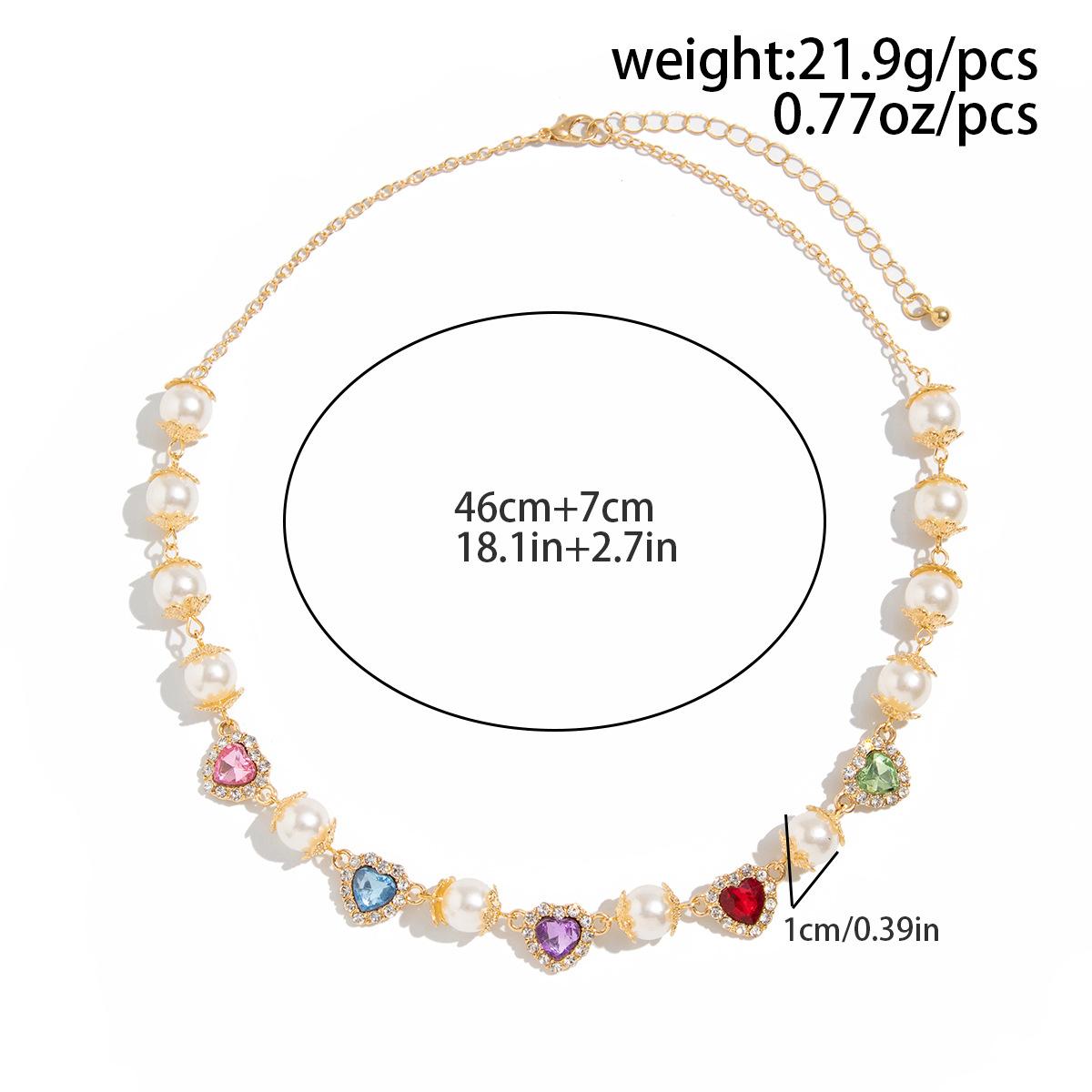 Hip-Hop Colorful Diamond Heart Pearl Splicing Necklace for Men Fashionable Personality Men s Collarbone Chain Gold 07051