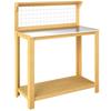 Wooden Potting Bench Table with Aluminium Worktop, Outdoor Garden Workbench with 2 Shelves