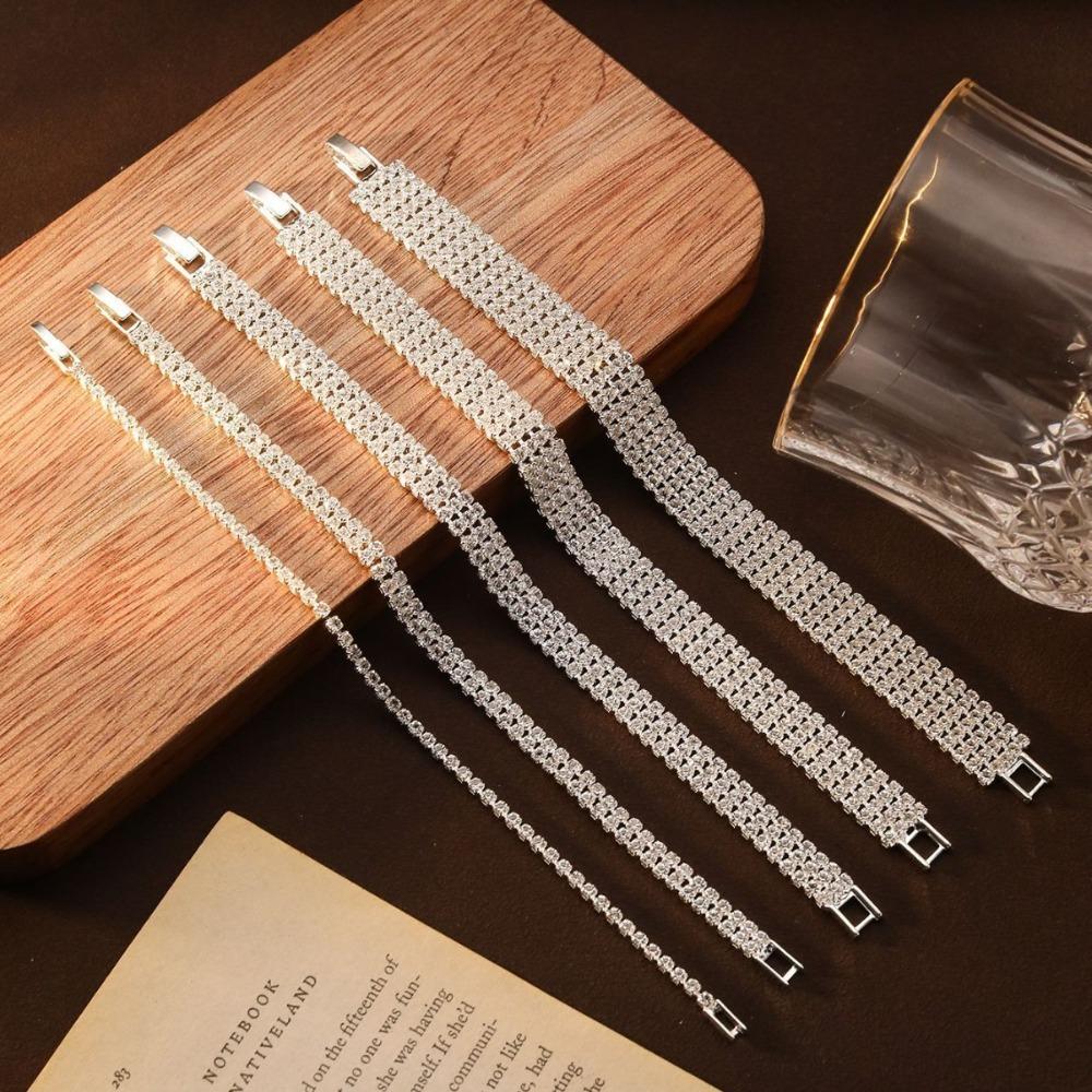 Simple Luxury Shining Brightly Geometric Multi-row Zircon Bracelet for Women Engagement Bride Wedding Fashion Designer Jewelry