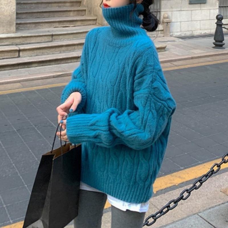 Lazy wind turtleneck sweater women's inner wear autumn and winter loose outer wear retro thickened soft waxy bottoming knitted sweater