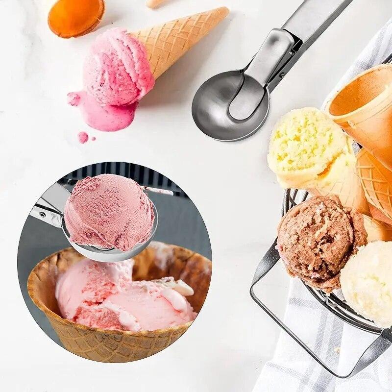 Premium-Eisportionierer aus Edelstahl mit Auslöser, Obstportionierer, perfekt für Frozen Yogurt, Eisbecher, Eiscreme, Frikadelle