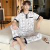 Artificial Cotton Men's Pajamas Spring and Summer New Short-sleeved Trousers Set Cotton and Silk Loungewear Middle-aged and Young Father Clothing Summ