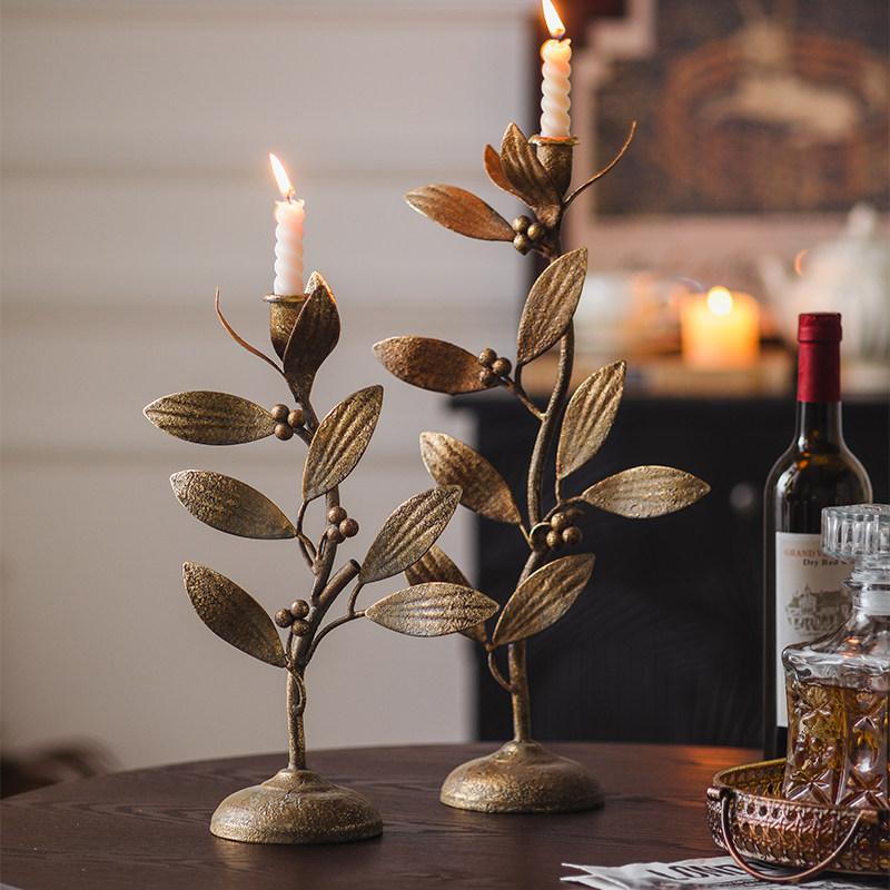 1PC Wrought Iron Candle Holder American Retro Ornament B & B Decoration Creative Romantic Candle Holder Shooting Props