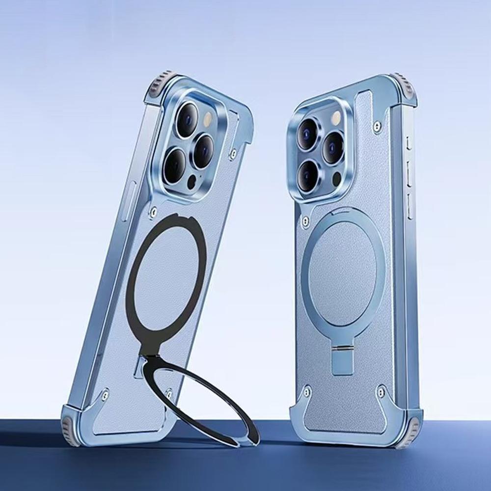 360°Rotating Magnetic Stand Frameless Phone Case For iPhone 17 16 15 14 13 Pro Max For Magsafe Wireless Charge Shockproof Bumper Cover