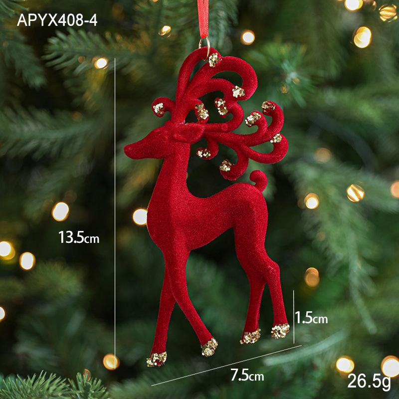 Red Flocking Christmas Bow Wreath Bell Christmas Tree Snowfall Elk Pendant Hanging Ornament Navidad  Noel Home Party Decor