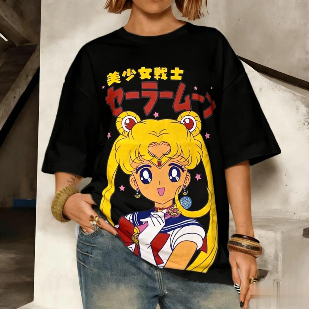 Sailor Moon Anime T Shirt Women Unisex Japanese Cartoon Graphic Print Short Sleeve Tee Vintage Casual Streetwear Summer Tops Y2k