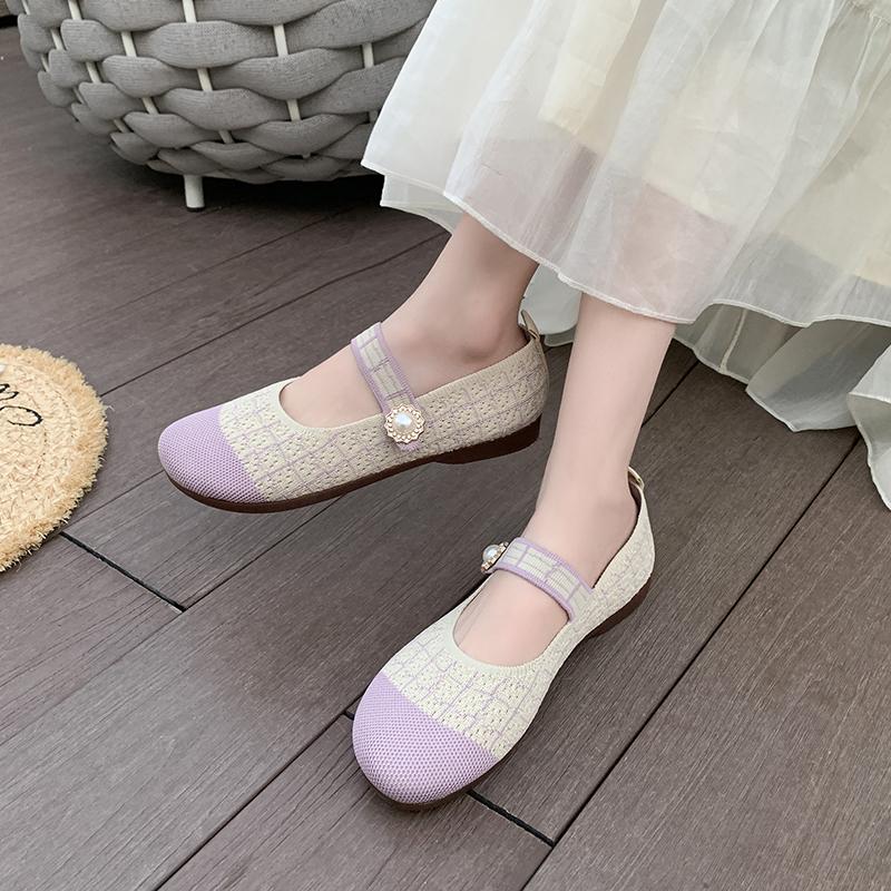 2024 Spring/Summer Ballet Flat Shoes Women's Casual Shoes Flat Heels Anti Slip Fashion Versatile Knitted Women's Shoes