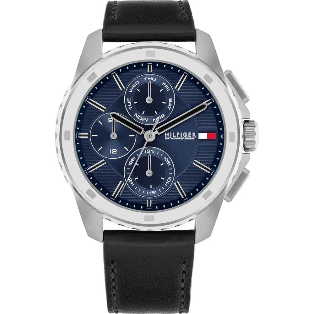 Tommy Hilfiger Walker Black Leather Strap Men s Quartz Watch 1710619 чёрный