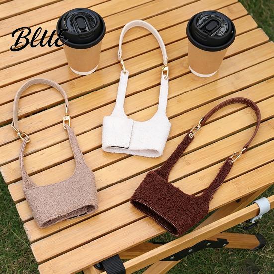 Leather Handle Cup Sleeve Plush Coffee Sleeve, Hand Strap Soft Insulated Holder, Portable Holder for Travel Retro Style Warmer Autumn And Winter Daily