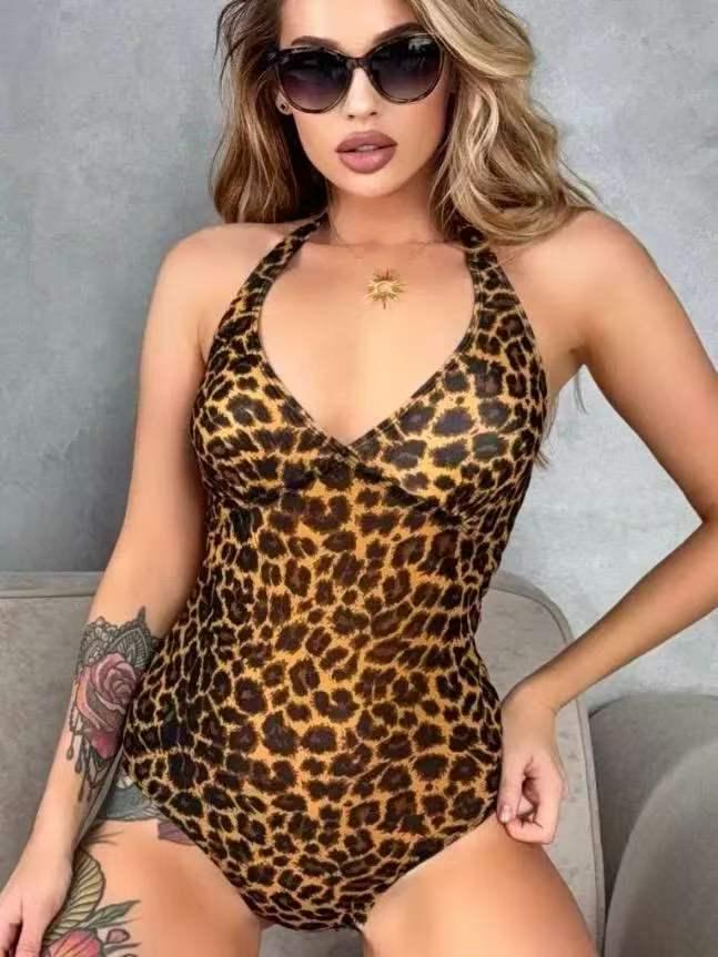 2026 Women s European and American One-Piece Swimsuit SPF35+ Cross-border Swimwear XL леопардовый
