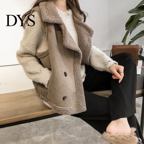 Sleeveless Waistcoat Women Lapel Double-Breasted Short Style Solid Cardigan Color Casual Thickened Velvet Lining Vest Coat