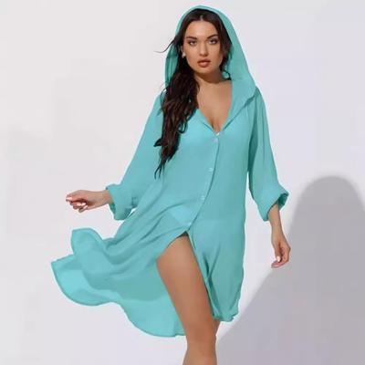 Women's Concealer Beach Sun Long Sleeved Bikini Cardigan Cover Up Sports Hooded Shirt