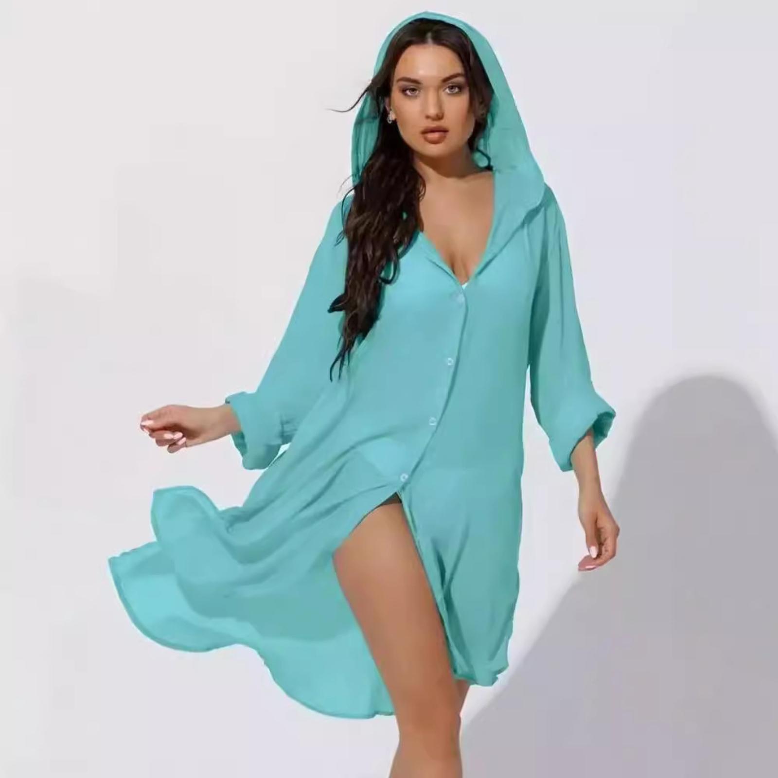 

Women s Concealer Beach Sun Long Sleeved Bikini Cardigan Cover Up Sports Hooded Shirt One Size