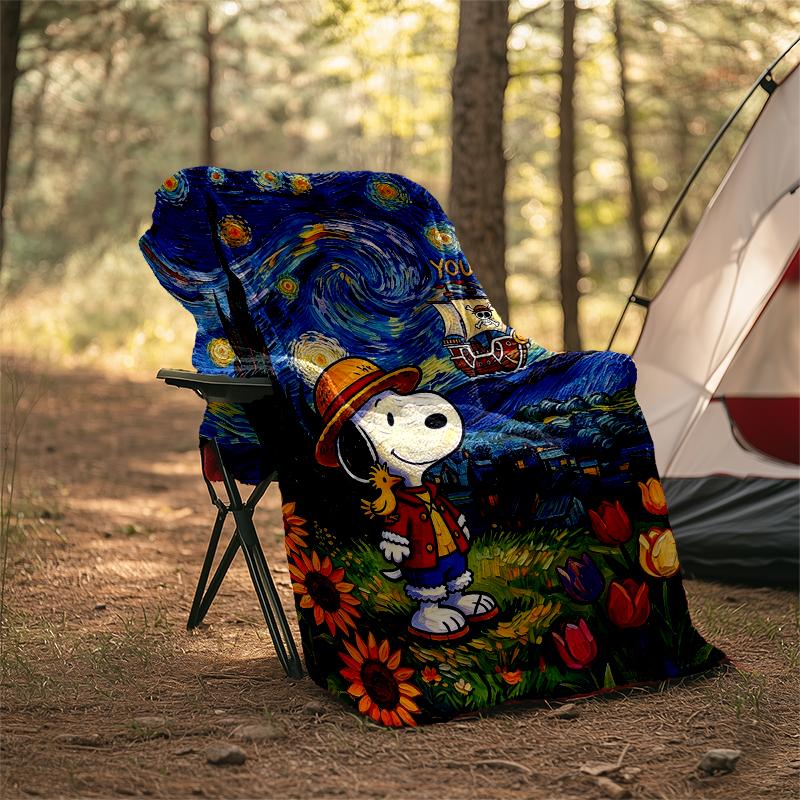 Custom Name Snoopy Flannel Fleece Blanket Cozy Warm Throw Blanket For Couch Bed Travel All Season Use