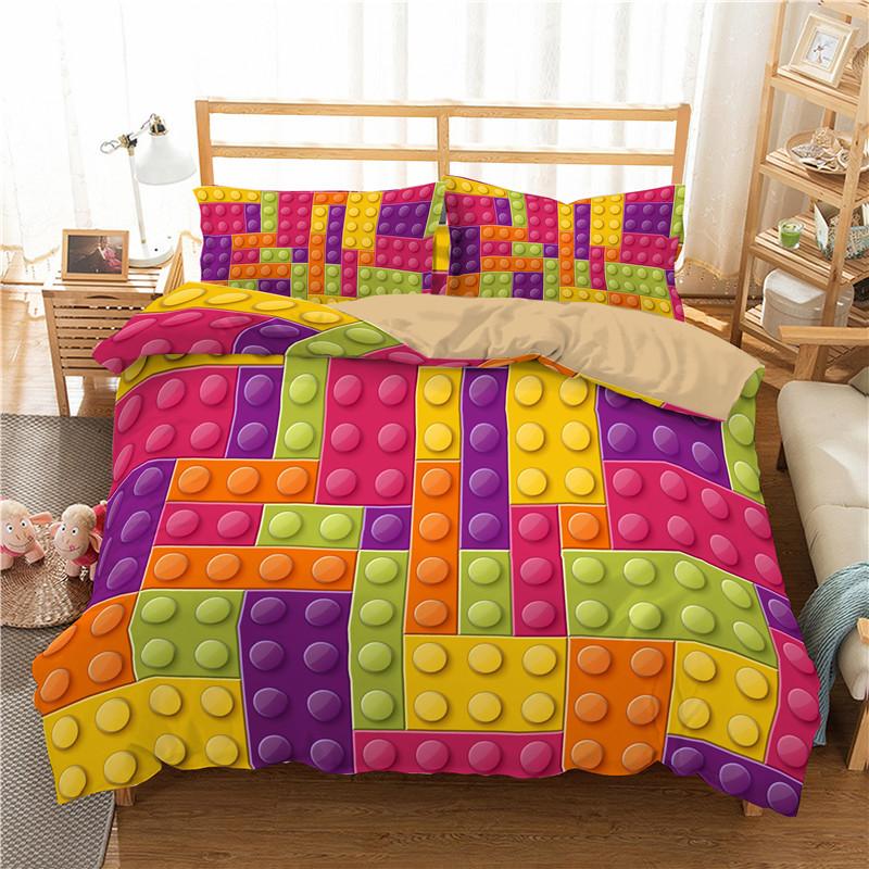 Colorful Toy Duvet Cover Funny Building Blocks Bedding Set With Pillowcases For Toddler Kids Teens Boys Girls Gift Bedroom Decor