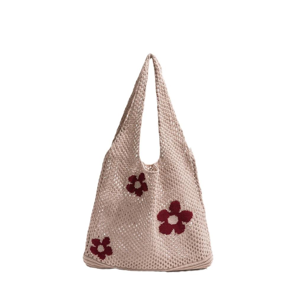 Summer Large Capacity Knit Women Shoulder Bags Flower Hollow Design Ladies Shopping Handbags Simple Casual Girls Vest Bag Tote