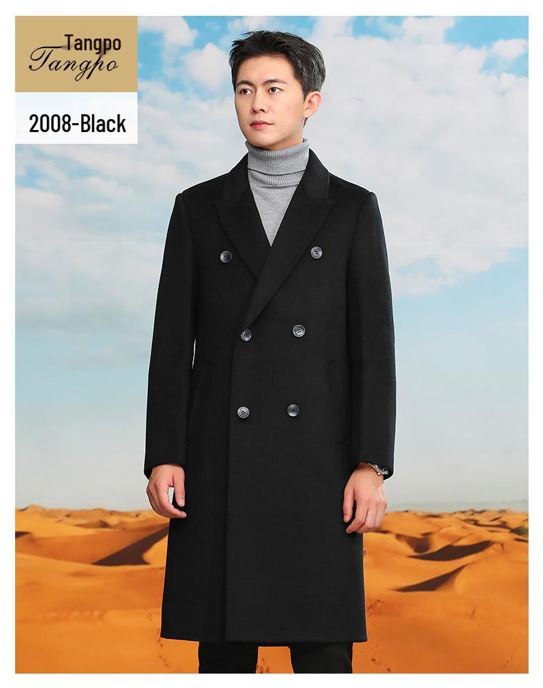 Men’s Double-Breasted Wool Trench Coat - Long Over-the-Knee Suit Collar for Autumn and Winter
