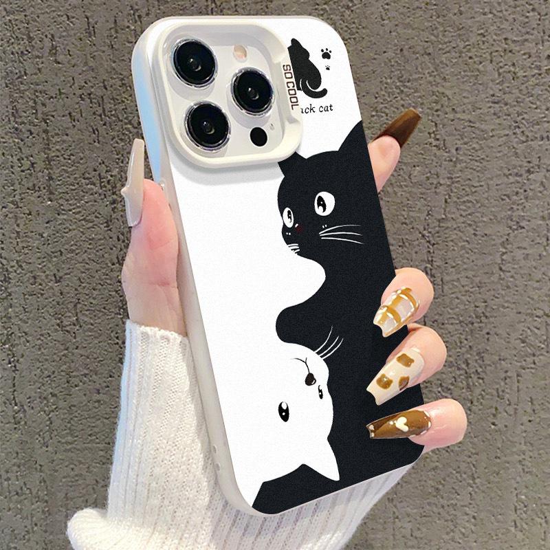 Czarno-biały kot Etui na iPhone'a 17, Pasuje do iPhone'a 14 Pro, 13, 16 Pro, dla Apple 15 Pro Max, Kolor Srebrny, Kompatybilność Międzynarodowa