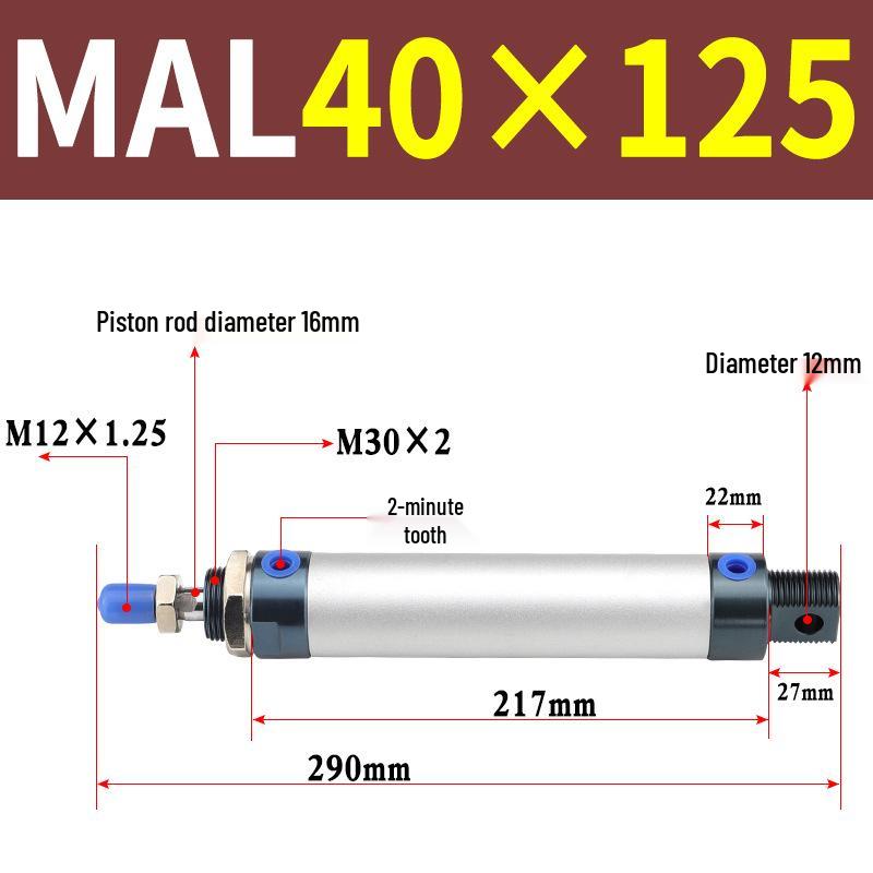 Mini Aluminum Alloy Pneumatic Cylinder - Round, Sizes 16/20/25/32/40 x 25/50/75/100/200