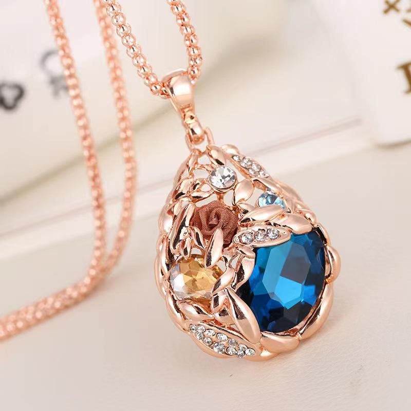 High-End Korean Crystal Round Sweater Chain - Fashionable Autumn/Winter Women's Pendant Necklace