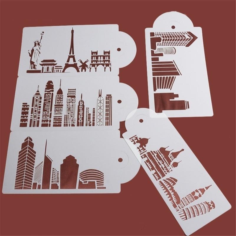 5 ks/sada Šablona na dort Pečicí forma Opakovaně použitelná Airbrush Eiffelova věž Socha Svobody Malování Umění DIY
