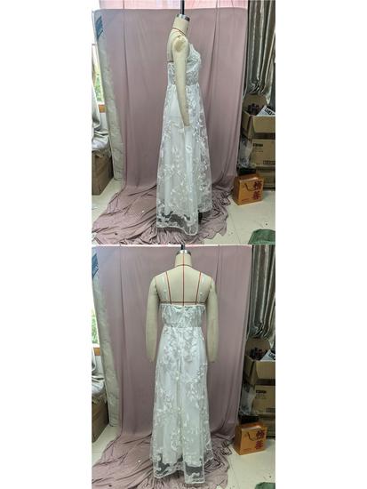 European and American Women's Puffy Lace Wedding Gown - Sexy White Strappy Bridesmaid Dress