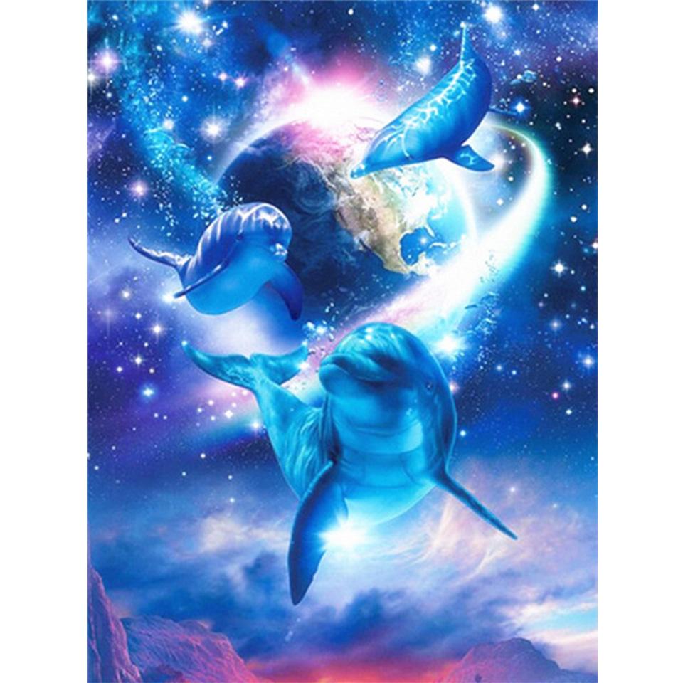 5D DIY Diamond Painting Full Round Animal Dolphin Diamond Embroidery Painting Cross Stitch Kit Home Decoration Rhinestone Gift