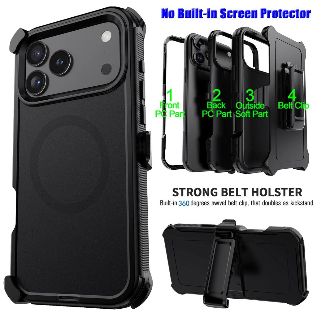 3-lagige Heavy Duty Defender Armor Phoen Hülle für iPhone Air 17 Pro Max 16 E 15 14 Plus 13 Gürtelclip Stoßfeste Schutzhülle