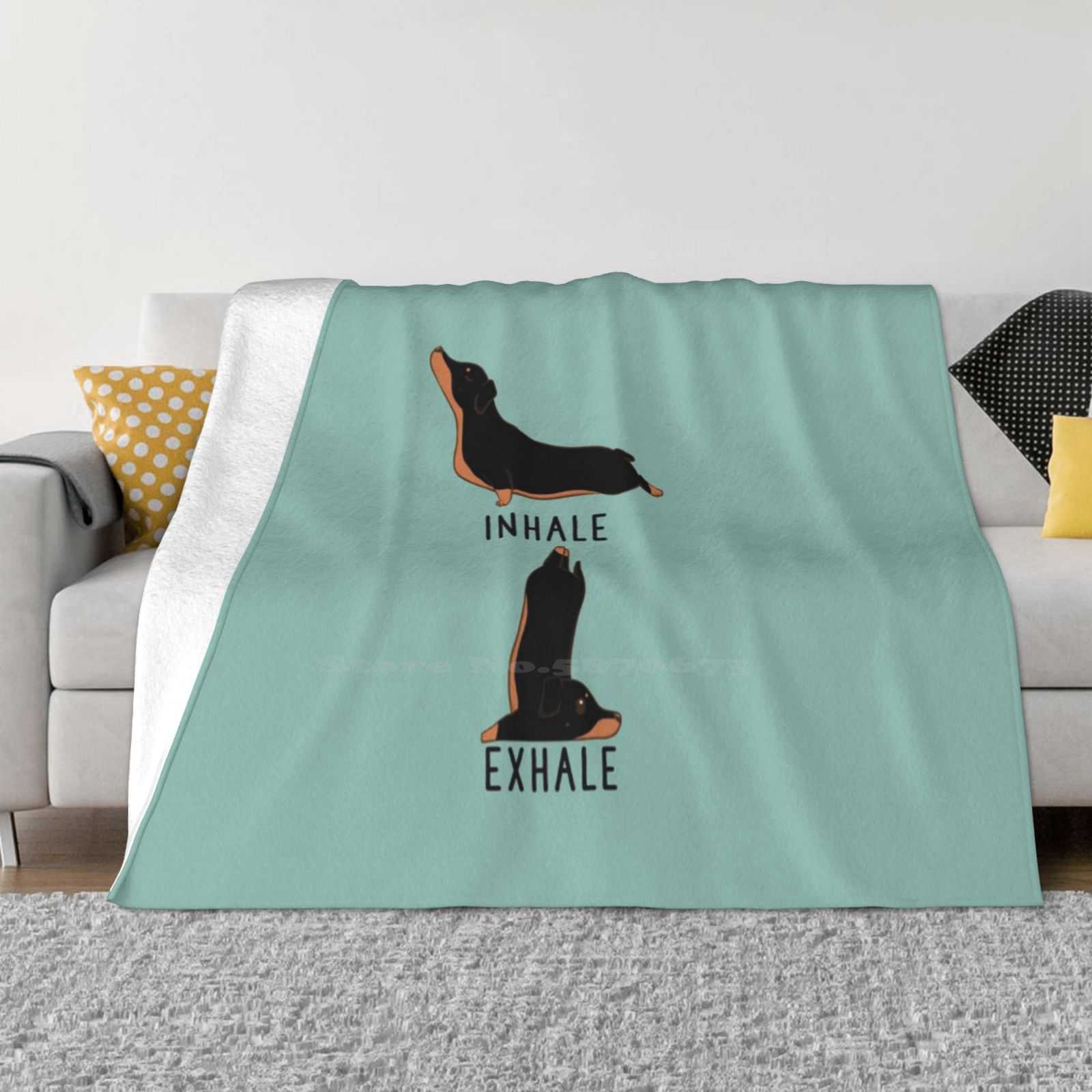 Inhale Exhale Dachshund Yoga Blanket Soft Warm Travel Portable Blanket Black And Tan Dachshund Doxie Wiener Dog Black Tan 30x40in