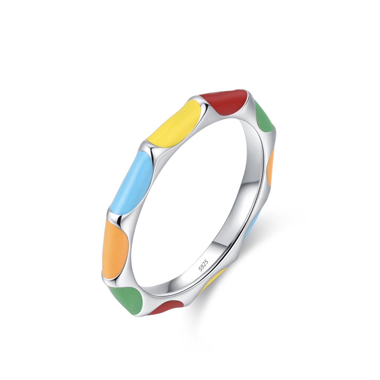 

S925 Sterling Silver Dopamine Enamel Ring – Women s Fashionable Retro Index Finger Accessory Size 9