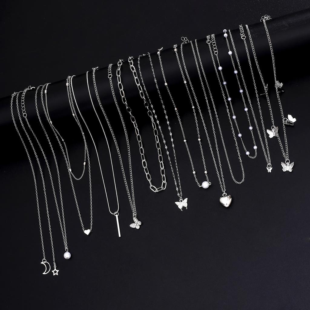 25pcs Vintage Simple Jewelry Set for Women Fashion Layered Pearl Butterfly Heart Pendant Charms Necklace Bracelet Set Gifts 2026