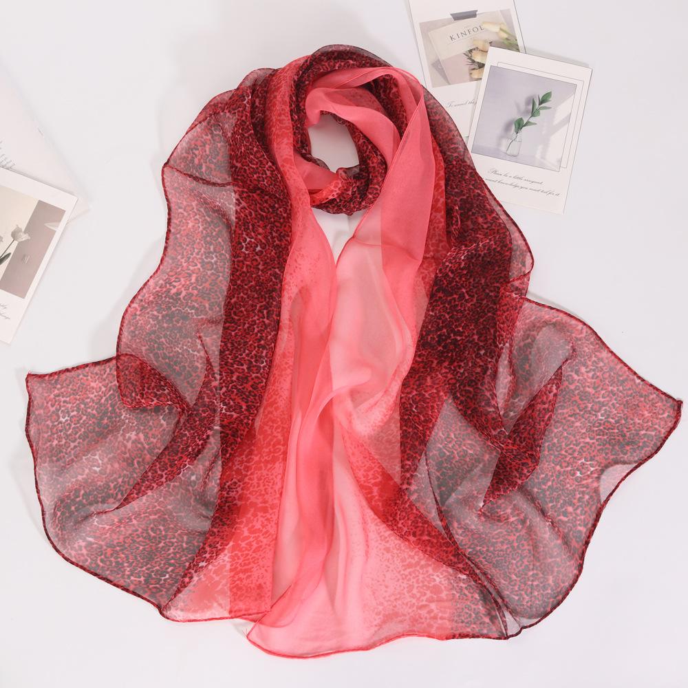 160*50Cm Long Wraps Beach Sunscreen Silky Georgette Hijab Four Seasons Thin Soft Chiffon Women Leopard Print Scarf Shawls
