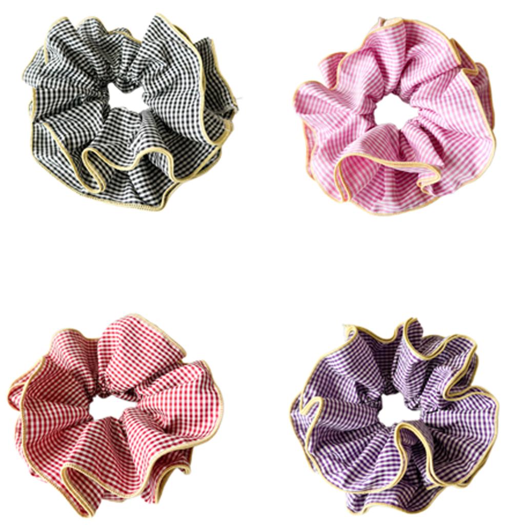 Fashionable Plaid Ruffles Double Layer Scrunchies for Women Retro Korean Oversized Pleated Hair Ties Hair Decoration