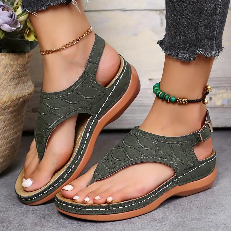 Damen Thone Keilsandalen Einfarbig Knöchelschnalle Riemen Slingback Offene Zehenschuhe Lässige Retro-Schuhe