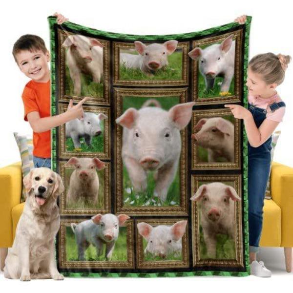 Cartoon Pig Print Flannel Blanket Sofa Nap Blanket Sheet Bedspread Blanket
