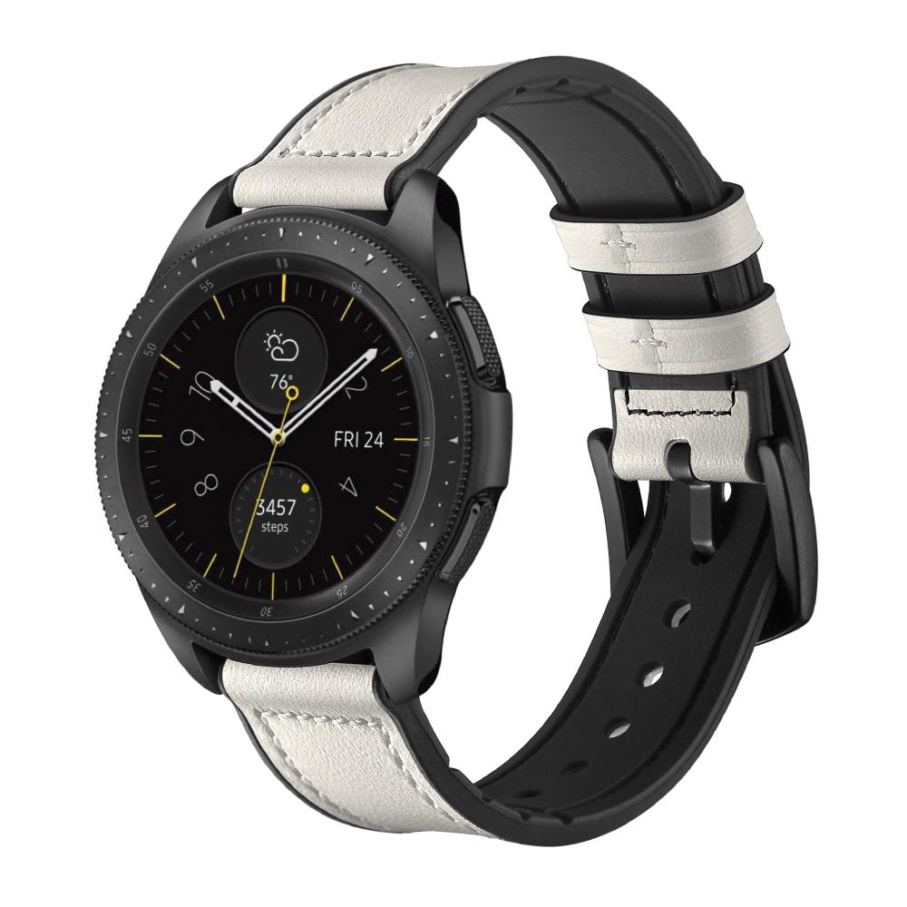 

For Samsung Galaxy Watch4 Classic 46mm 42mm/Galaxy Watch4 44mm 40mm/Galaxy Watch 42mm 20mm Silicone Cowhide Leather GW-Midnight Black Watch Band White