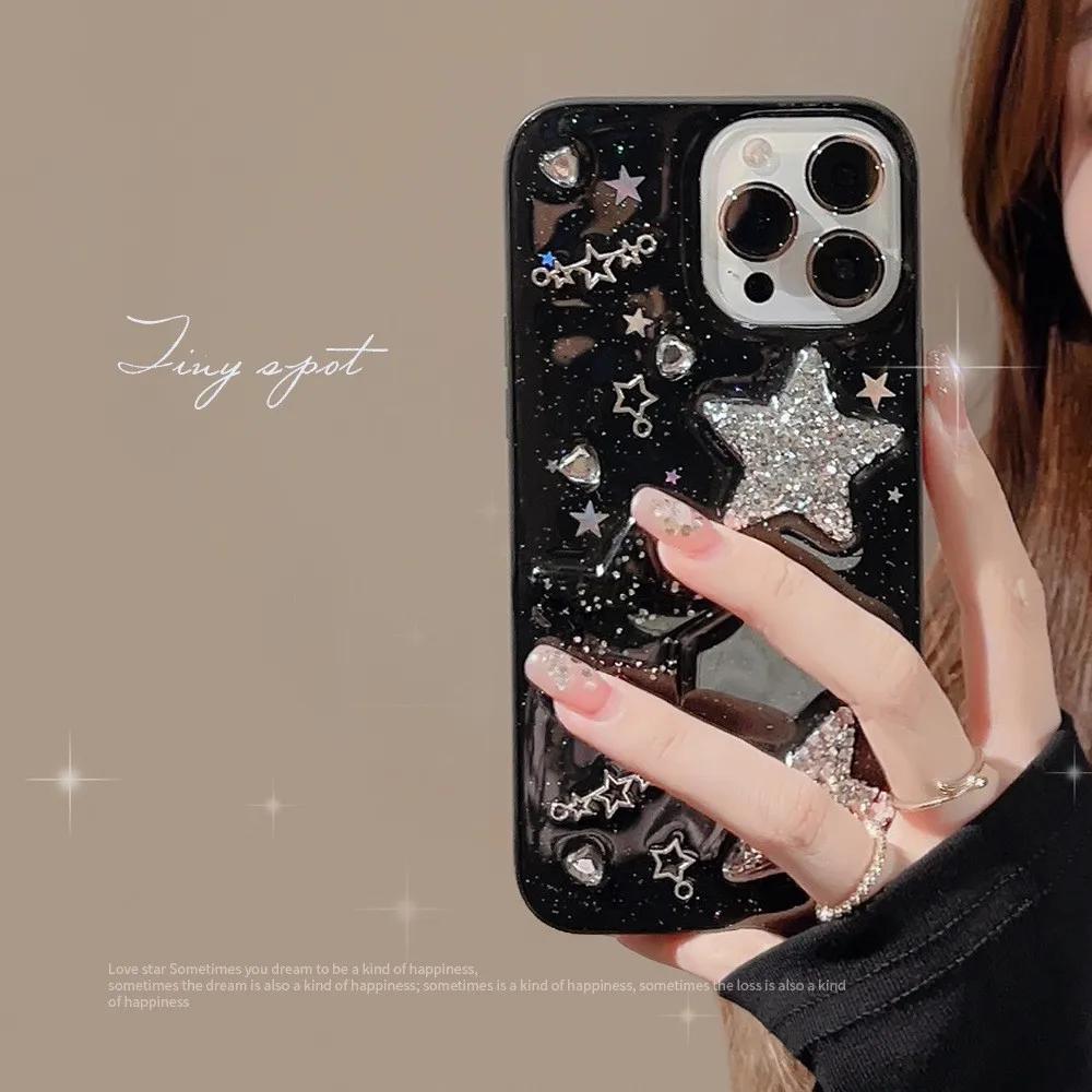

Starry Glitter Phone Case for IPhone 17 16 15 14 13 12 11 Pro Max X XR XSMAX 7 8 Plus Transparent Black with 3D Stars and Rhinestones iPhone 13 mini