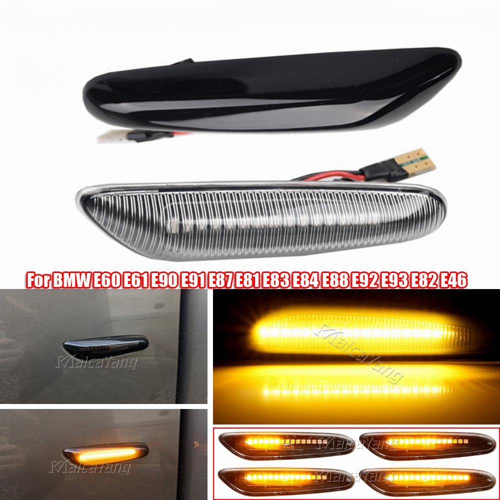 Een paar dynamische vloeiende LED-richtingaanwijzers met zijmarkeringslicht voor BMW E46 E60 E61 E90 E91 E81 E87 E82 E88 E83 E84 E92 E93 X3
