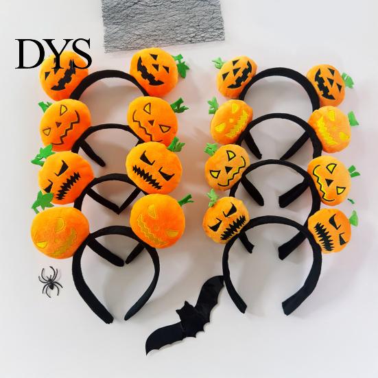 Comfortable Soft Elastic Hairbands Halloween Plush Pumpkin Headband, Fuzzy Orange Ghost Face Decorative Holiday Photo Props Hair Accessories for Women
