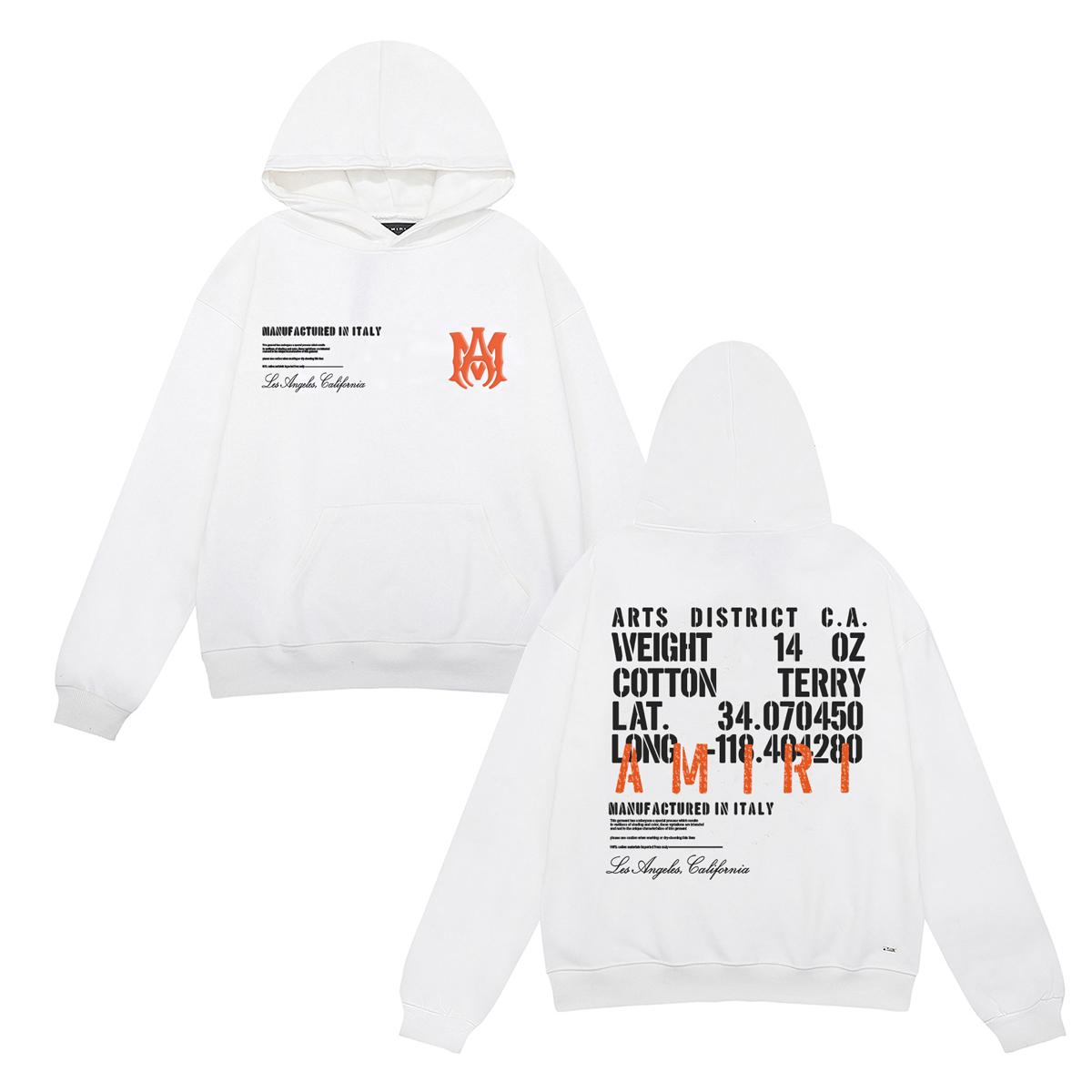 

Amiri Arts District Poster Letter Print Spring and Autumn Loose Plus Size Thin High-quality Cotton Hooded Couple Hoodie XL
