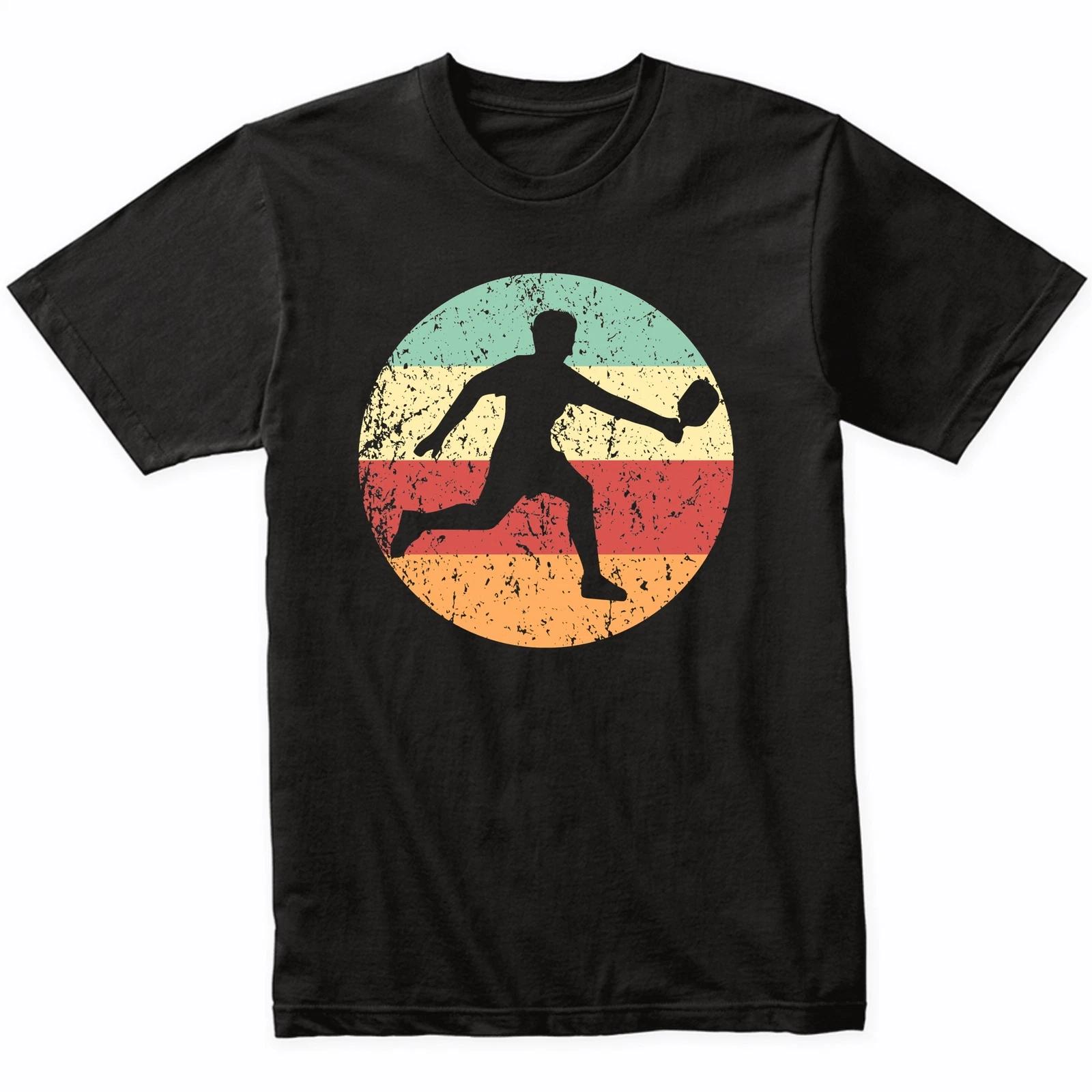 Pickleball Player Silhouette Retro Sports T-Shirt - Retro Colors 3XL